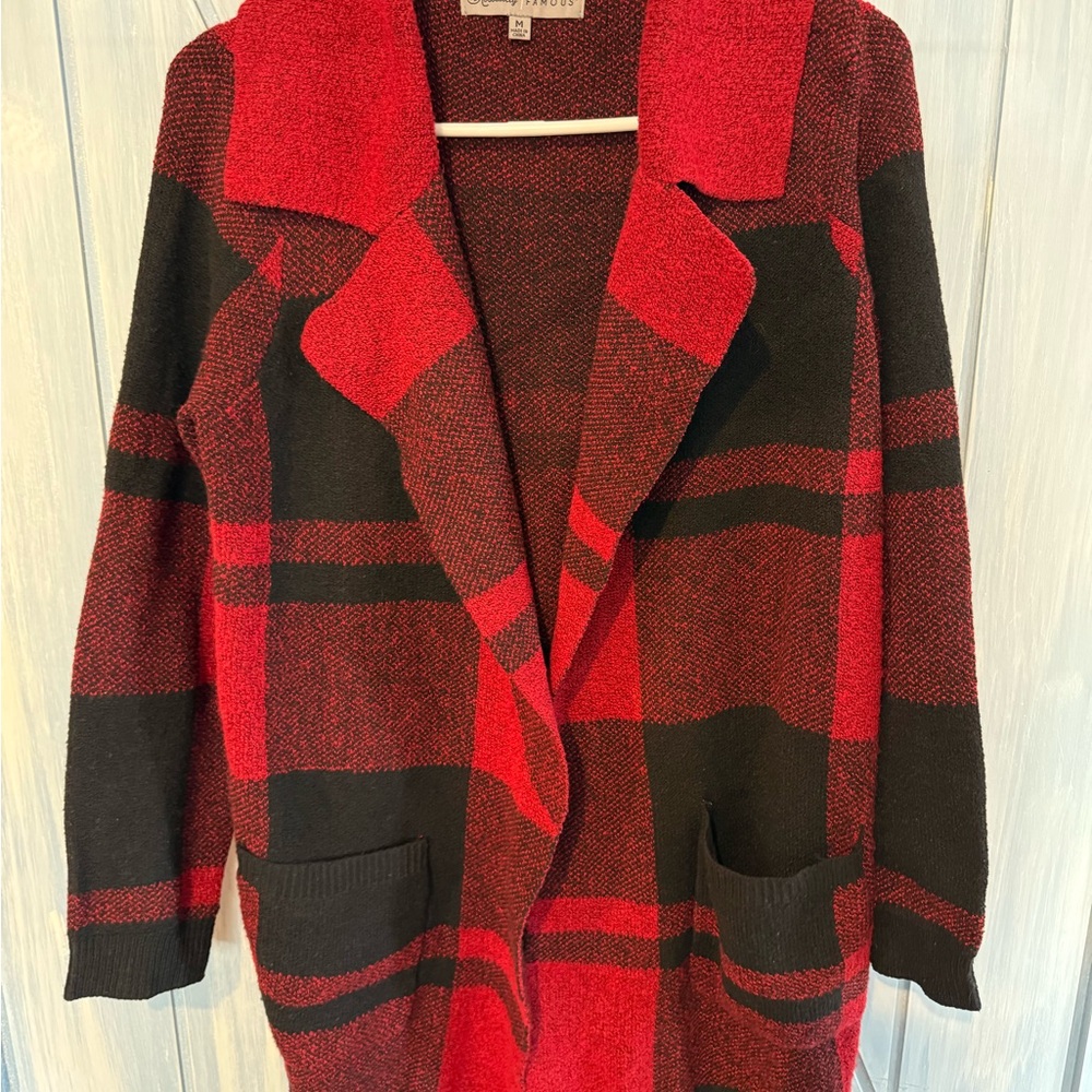 Absolutely Famous Red and Black Plaid Cardigan